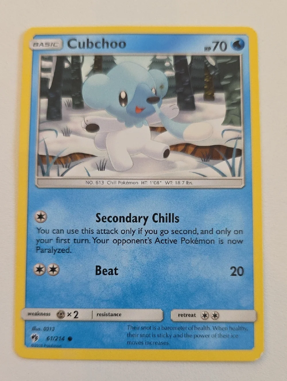 Pokemon Beartic And Cubchoo Trading Card